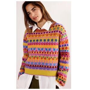 Free People Favorite Things Mixed Print Wool Blend Sweater Size Small